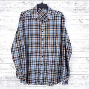 Blue Mens Button Down Shirt L Plaid 305